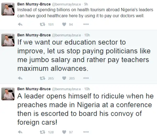 Stop paying politicians like me jumbo salary - Ben Bruce tweets